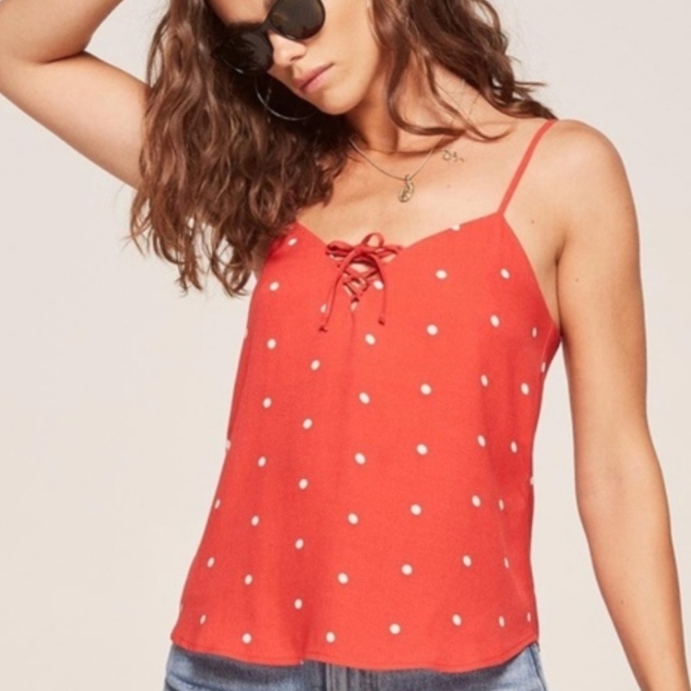 Reformation Red Polka Dot Cami w/ Front Tie
